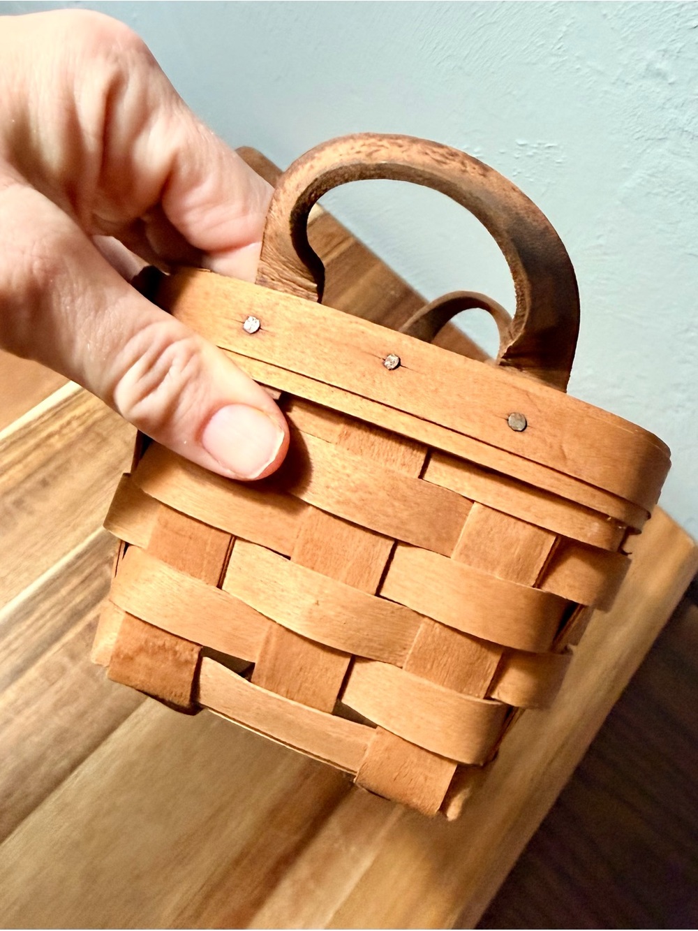 Vintage Longaberger Small Market Basket | Handwoven Wood, Leather Handles - Picture 12 of 12